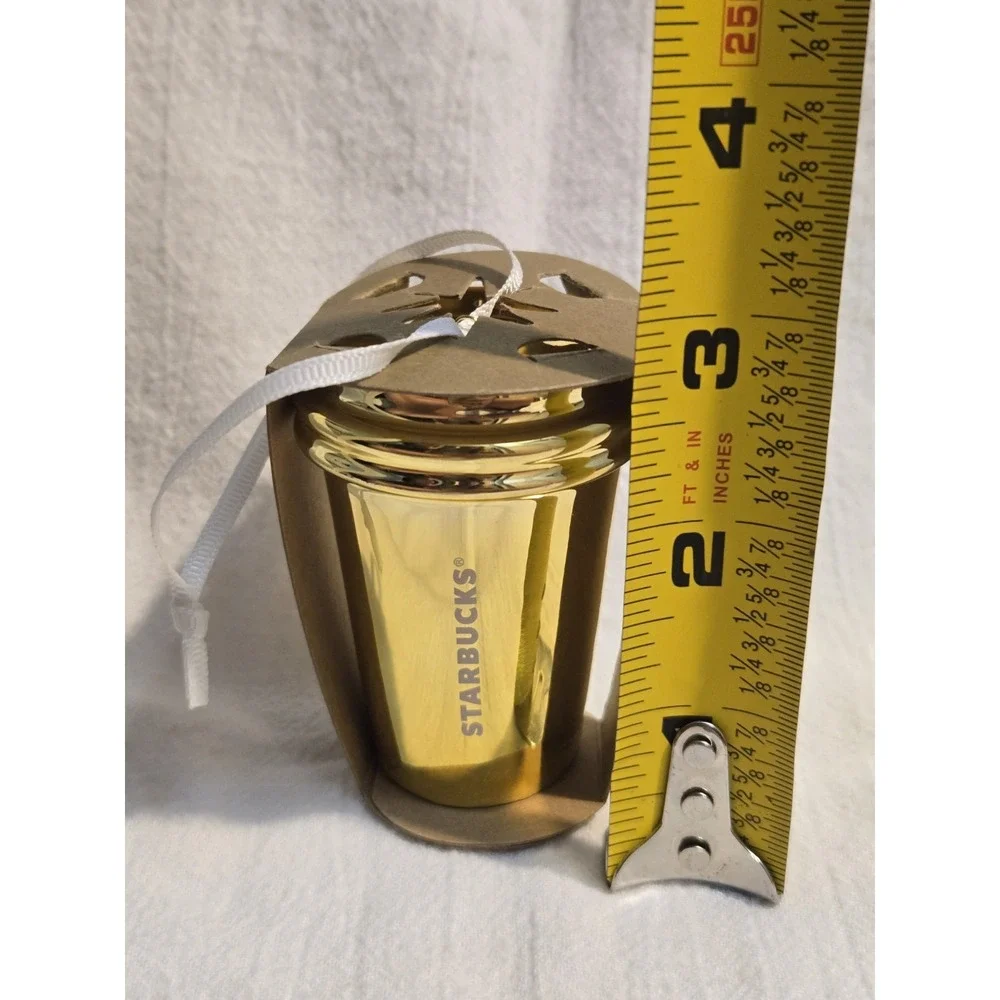 NWT 2012 Starbucks Shiny‎ GOLD Ceramic To-Go Cup Christmas Tree Ornament